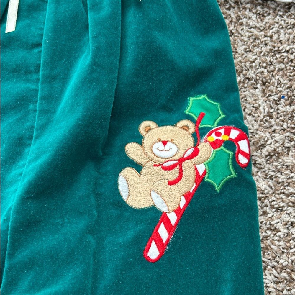 Vintage 80s Green and White Kids Christmas Candy Cane Bear Romper Blouse - Picture 5 of 16